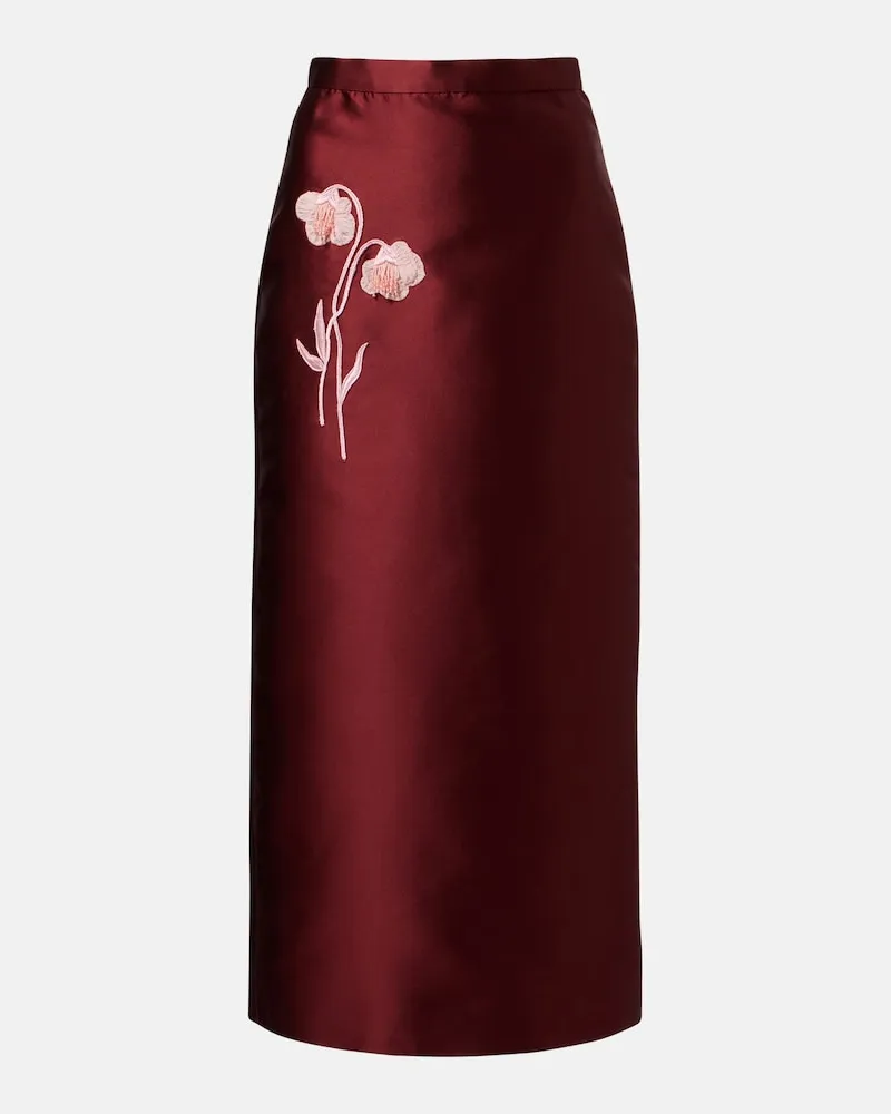 Erdem Slipskirt aus Satin mit floralen Applikationen Burgunderrot