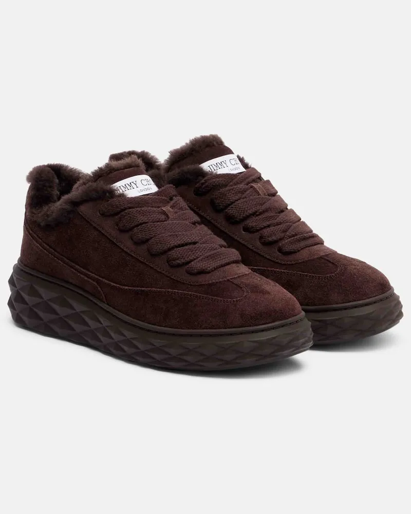 Jimmy Choo Sneakers Diamond Maxi aus Veloursleder mit Shearling Braun