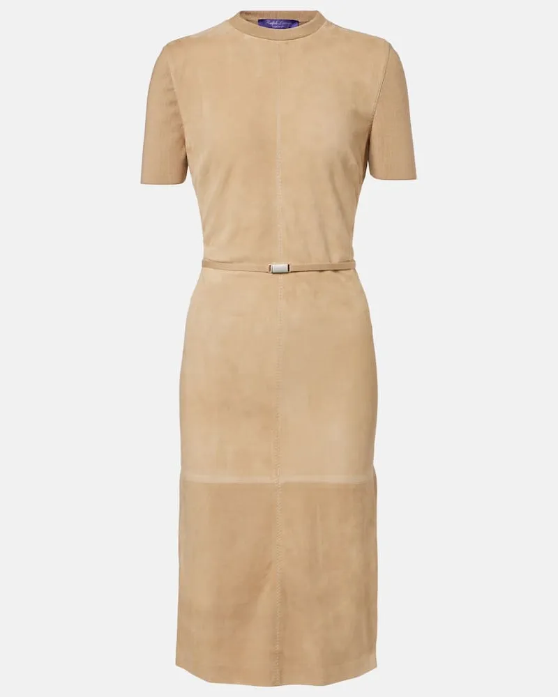 Ralph Lauren Midikleid Lindsay aus Veloursleder Beige