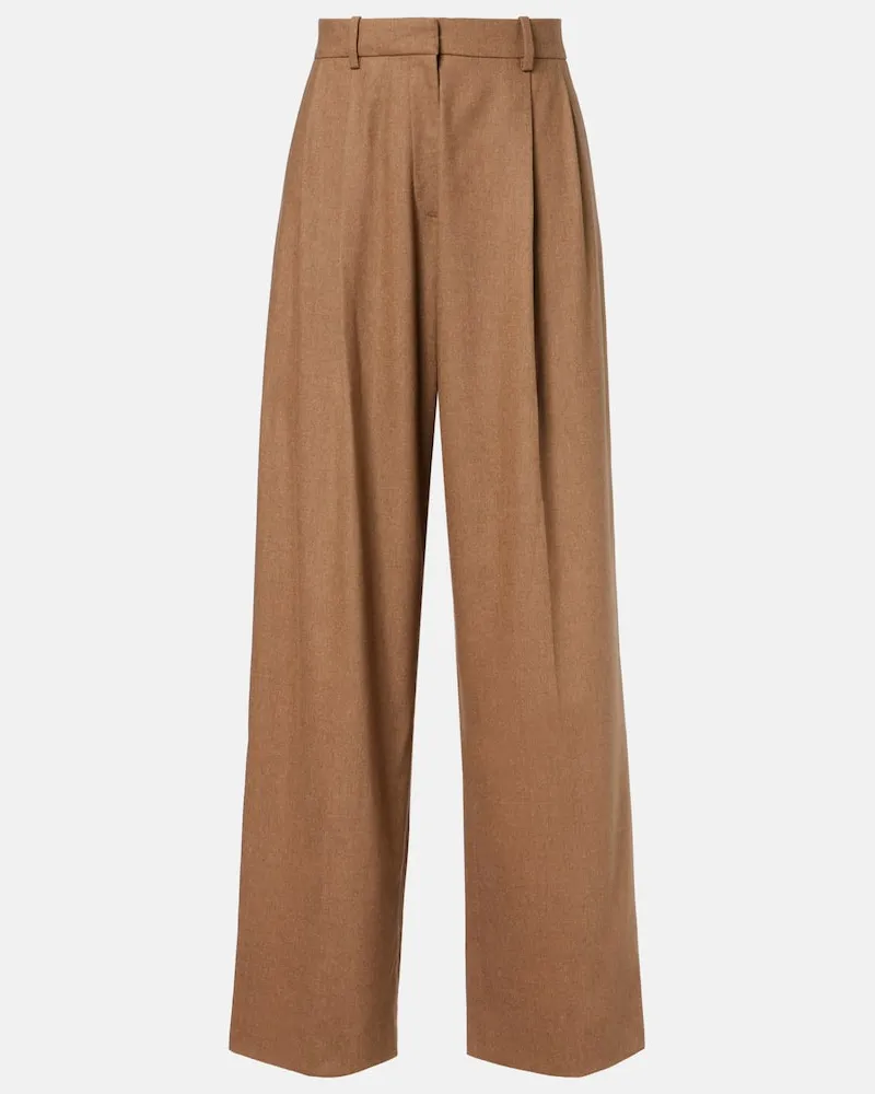 KHAITE Gerade High-Rise-Hose August aus Wolle Beige