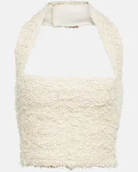 Balmain Cropped-Top aus Boucle Weiss