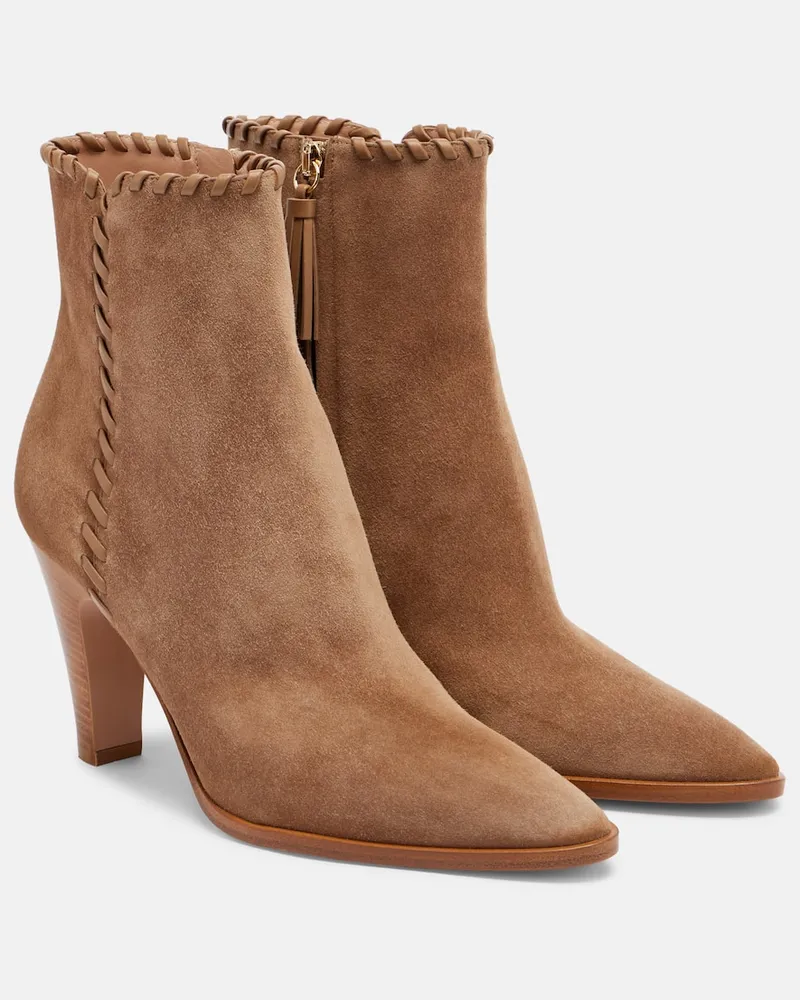 Gianvito Rossi Ankle Boots aus Veloursleder und Leder Beige