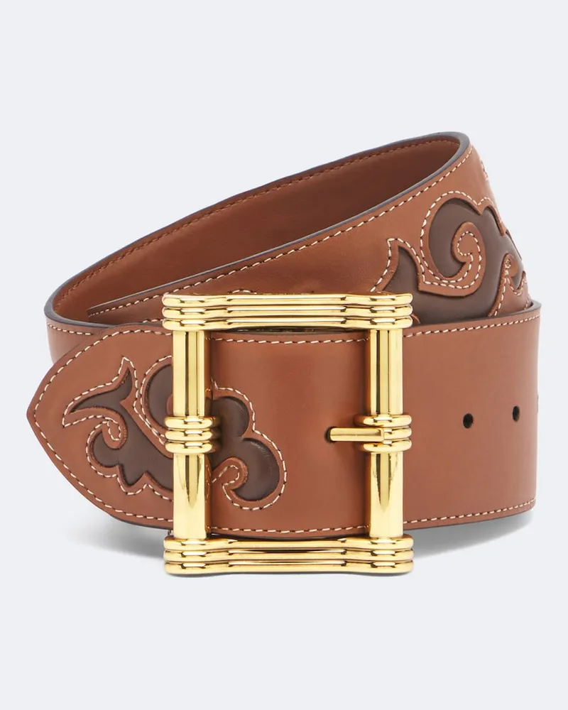Etro Bestickter Gürtel aus Leder Braun