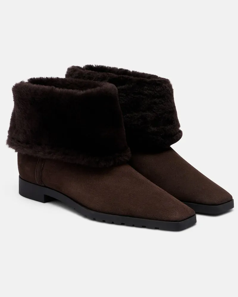 Totême Ankle Boots aus Veloursleder mit Shearling Braun