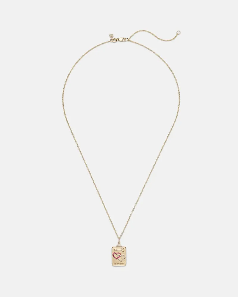 Sydney Evan Halskette The Lovers Tarot Card aus 14kt Gelbgold mit Diamanten und Rubinen Gold