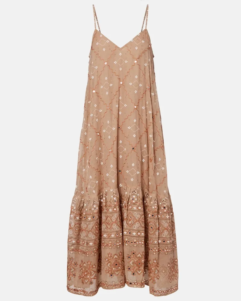 Juliet Dunn Verziertes Midikleid aus Baumwolle Braun