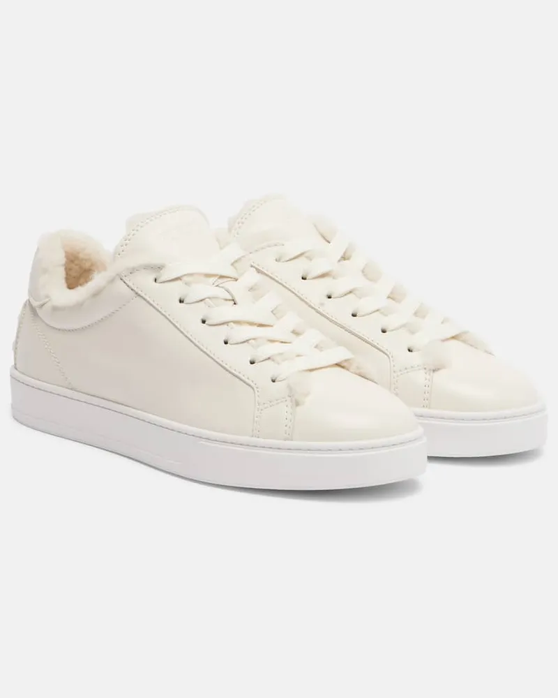 TOD'S Sneakers Cassetta aus Leder mit Shearling Weiß