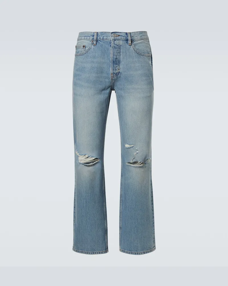 Frame Denim Distressed Straight Jeans Relaxed Jean Blau