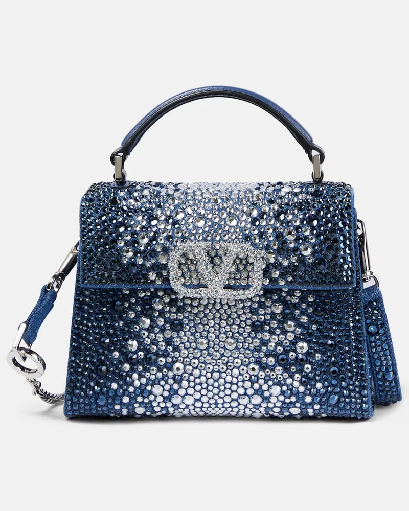 Valentino Garavani Verzierte Tote VSling Mini aus Denim Blau