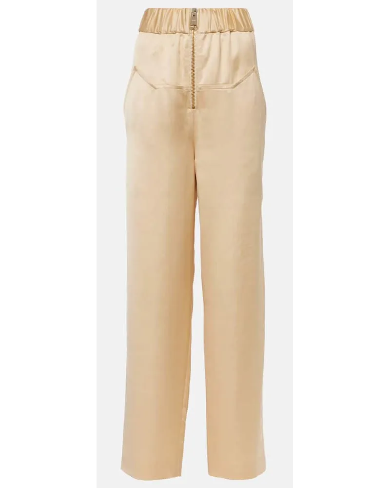 KHAITE Weite High-Rise-Hose Felton aus Satin Beige