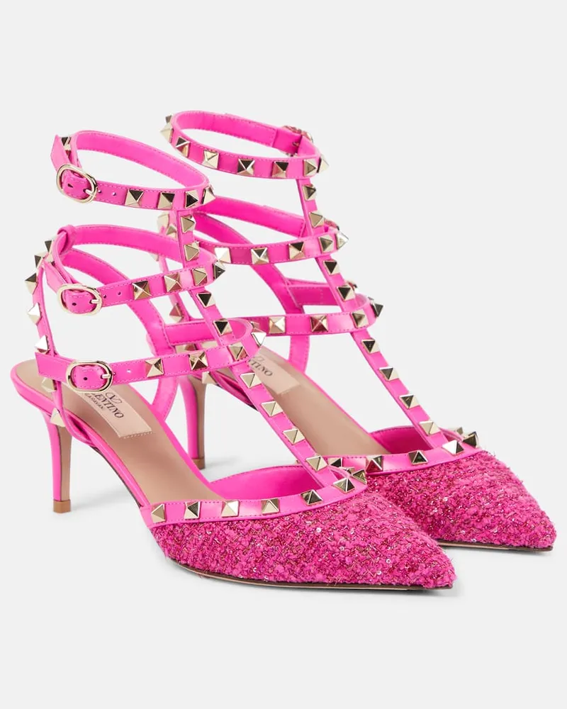 Valentino Garavani Pumps Rockstud 65 aus Bouclé und Leder Rosa