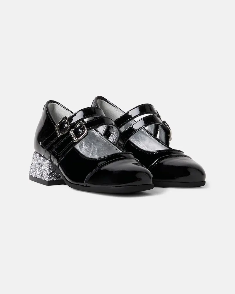 Monnalisa Mary-Jane-Ballerinas aus Lackleder mit Glitter Schwarz
