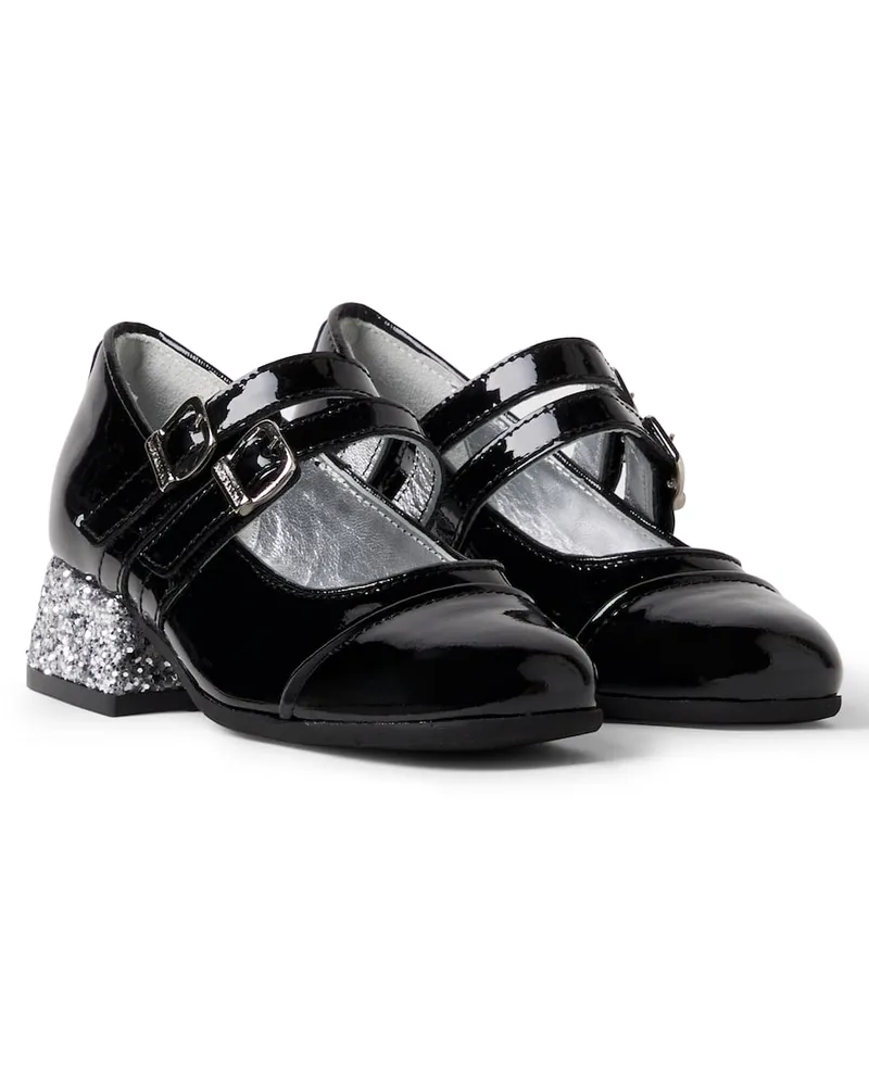 Monnalisa Mary-Jane-Ballerinas aus Lackleder mit Glitter Schwarz