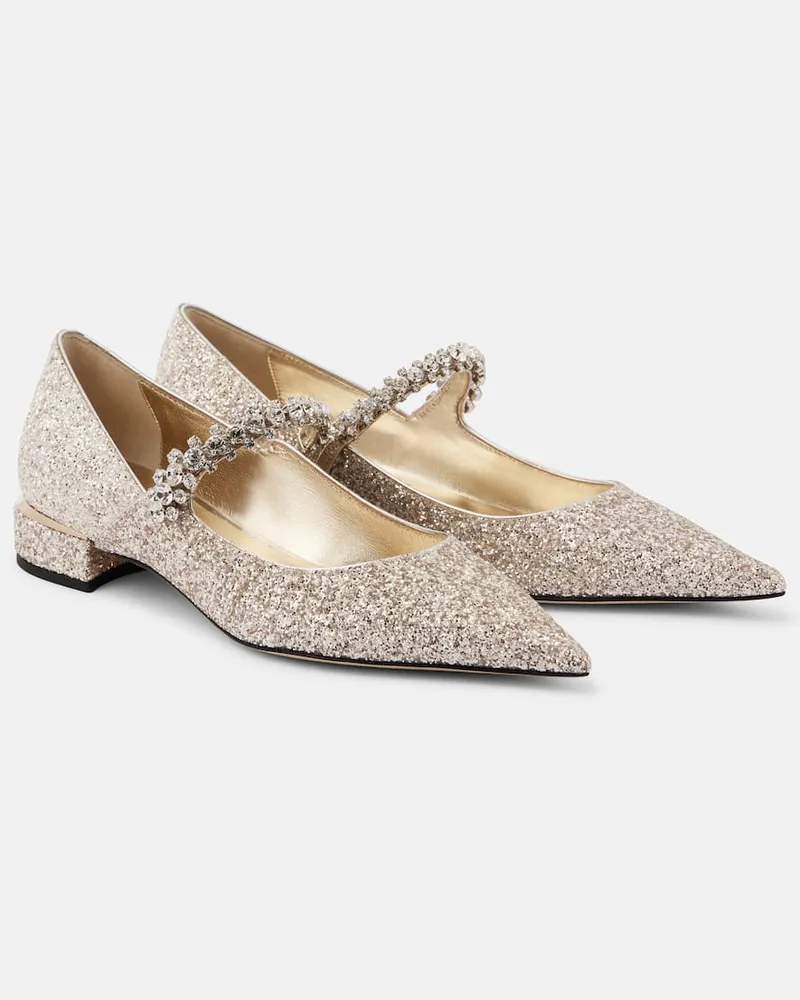 Jimmy Choo Ballerinas Bing mit Glitter und Kristallen Beige