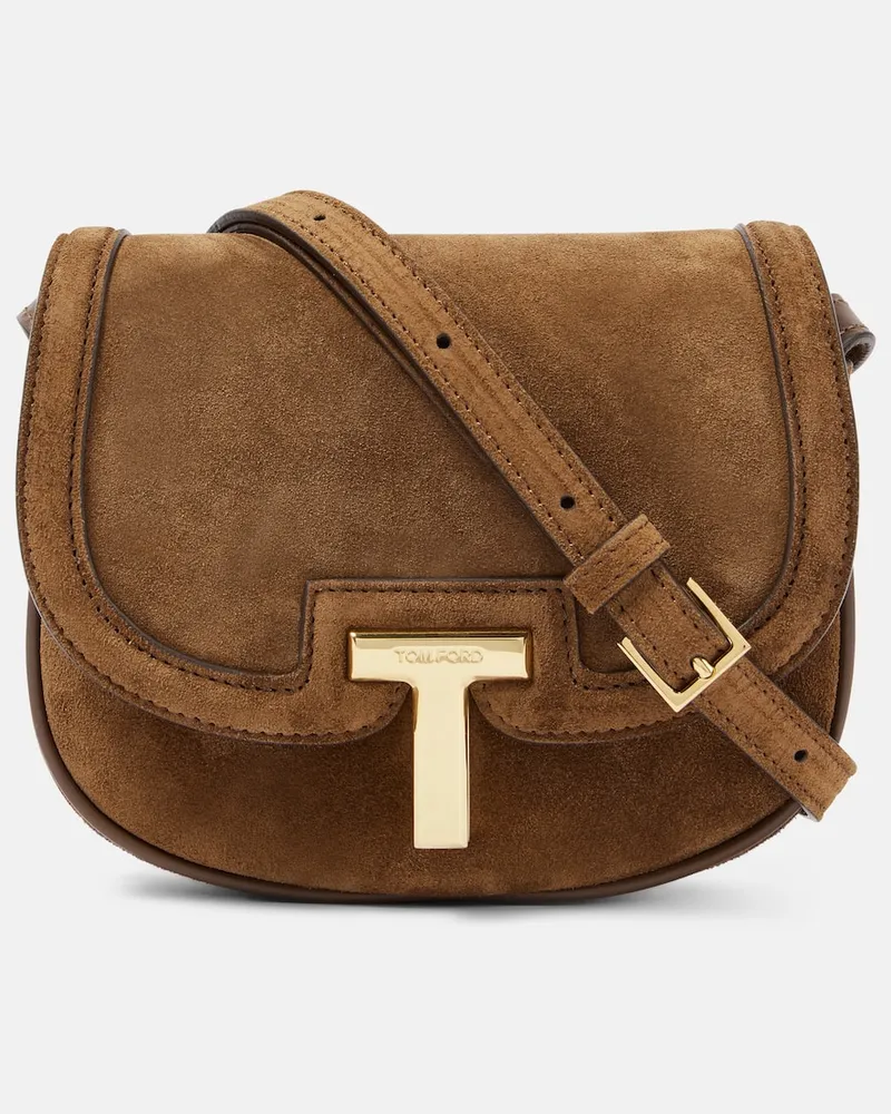 Tom Ford Schultertasche Wallis Mini aus Veloursleder Braun