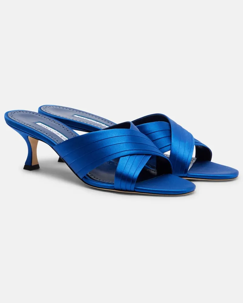 Manolo Blahnik Pantoletten Viera 50 aus Satin Blau