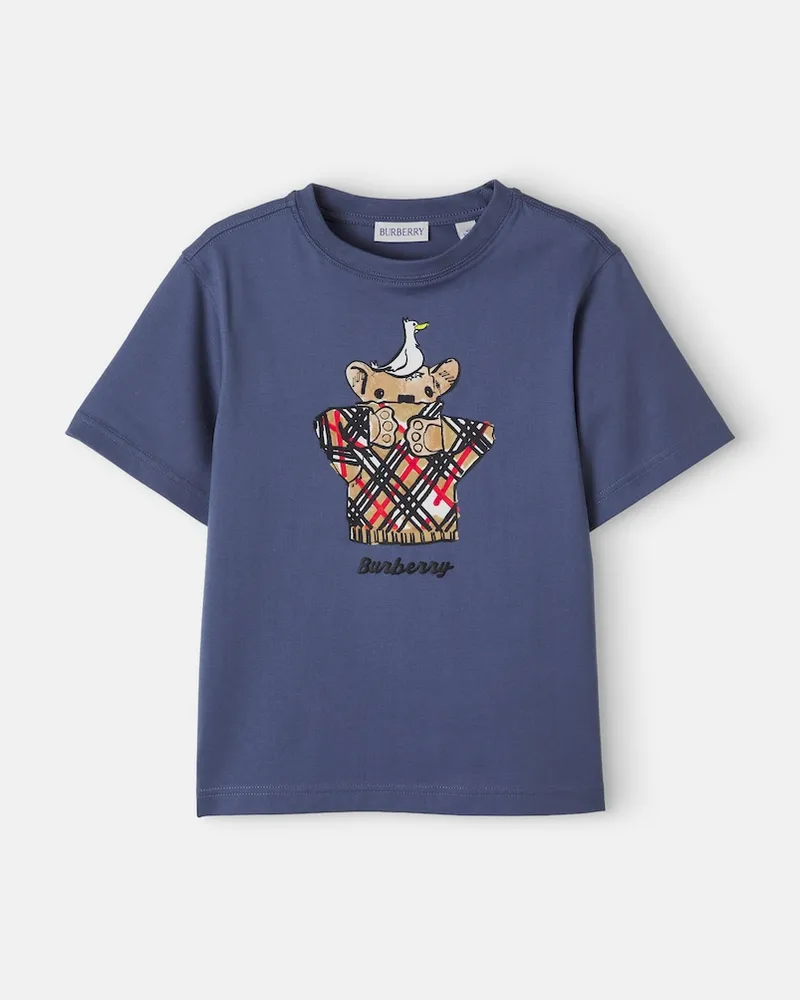 Burberry Bedrucktes T-Shirt aus Baumwoll-Jersey Blau