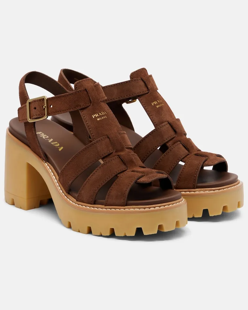 Prada Plateausandalen aus Veloursleder Braun