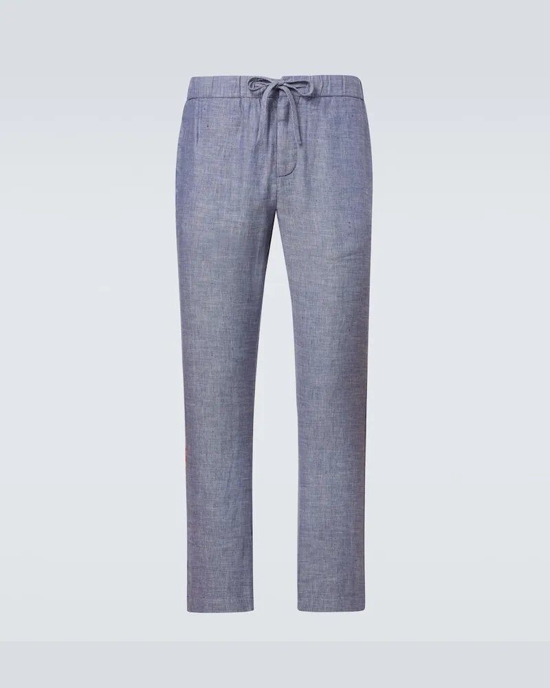 Frescobol Carioca Gerade Hose Oscar aus Leinen und Baumwolle Blau
