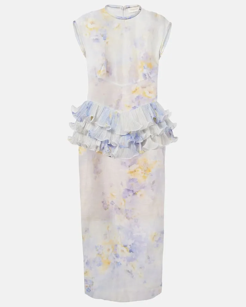 Zimmermann Midikleid Crush aus Leinen und Seide Lila