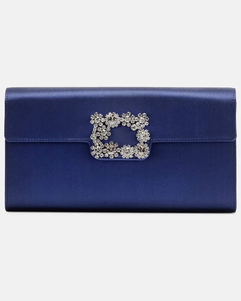 Roger Vivier Clutch Efflorence aus Satin mit Kristallen Blau