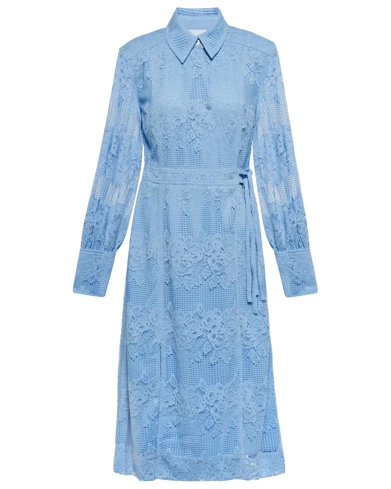 Ganni Hemdblusenkleid aus Nylon-Spitze Blau