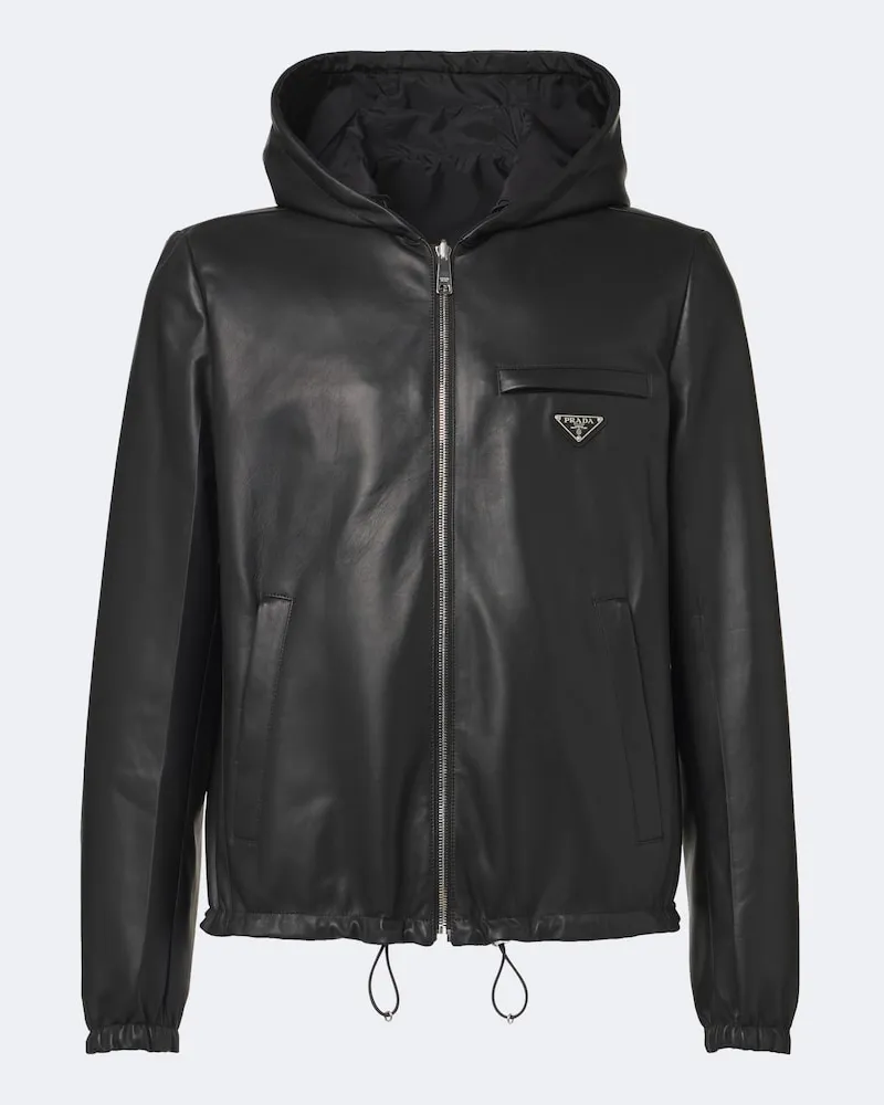 Prada Wendbare Jacke aus Re-Nylon und Leder Schwarz