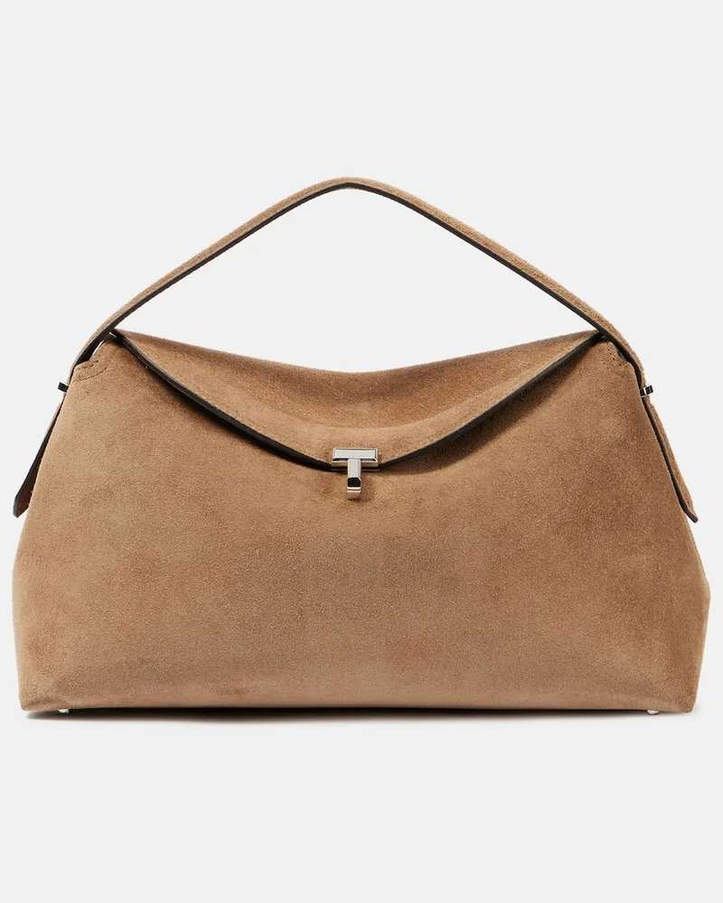 Totême Tote Bag T-Lock aus Veloursleder Braun