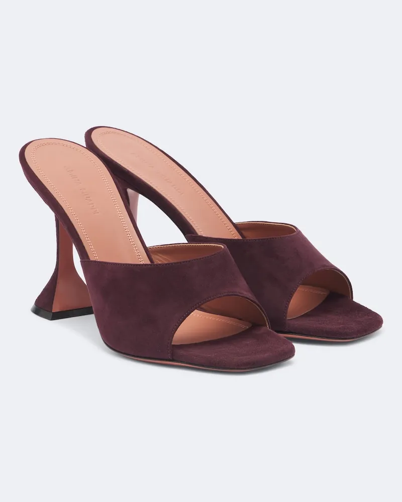 Amina Muaddi Mules Lupita aus Veloursleder Burgunderrot