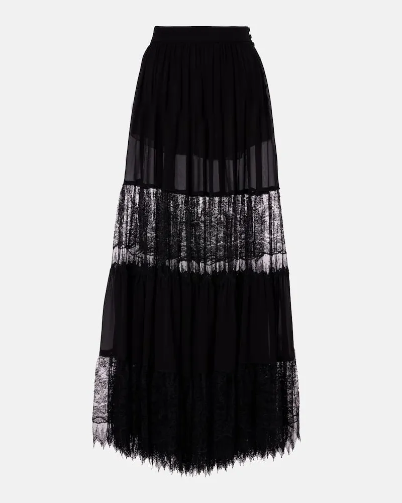 Chloé Chloé Maxirock aus Seide mit Spitze Schwarz