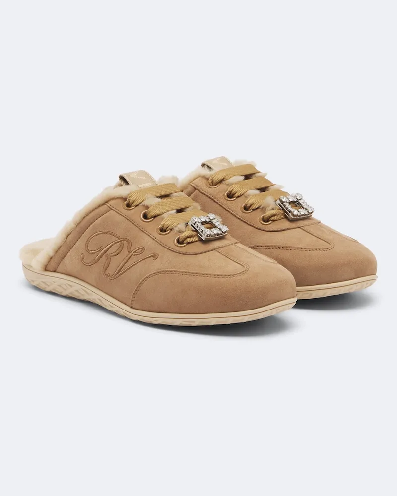 Roger Vivier Verzierte Mules Viv Low aus Veloursleder Braun