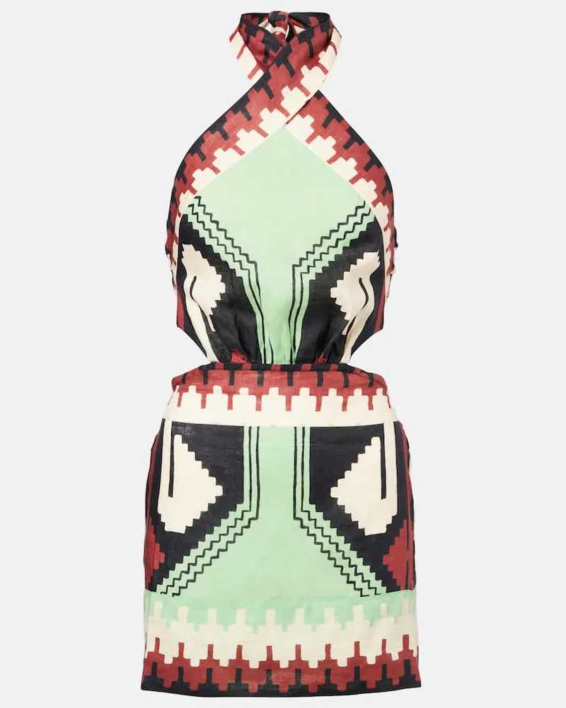 Johanna Ortiz Bedrucktes Minikleid aus Leinen Multicolor