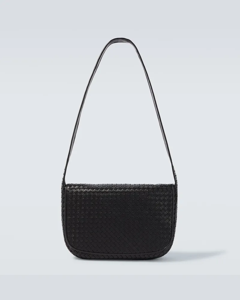 Bottega Veneta Schultertasche Veneto Intrecciato Large aus Leder Schwarz