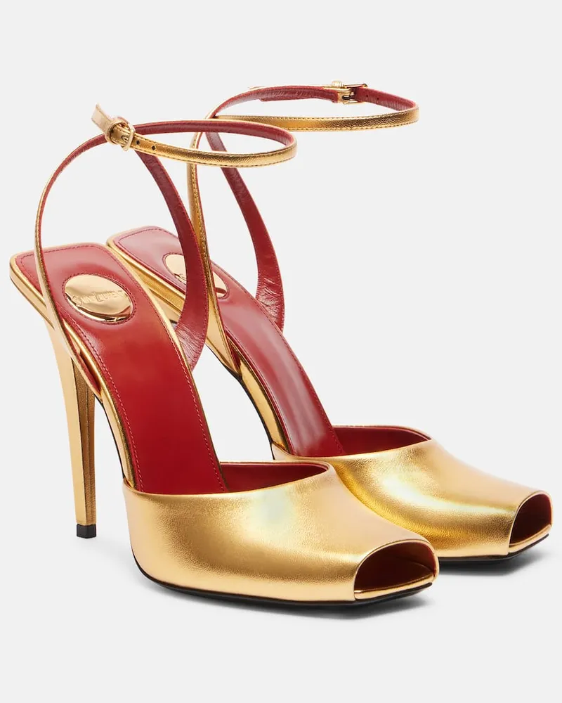 Saint Laurent Sandalen La Scandale 110 aus Metallic-Leder Gold