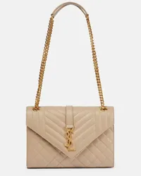 Saint Laurent Schultertasche Envelope Medium aus Leder Beige