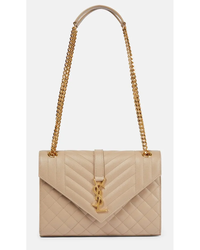 Saint Laurent Schultertasche Envelope Medium aus Leder Beige