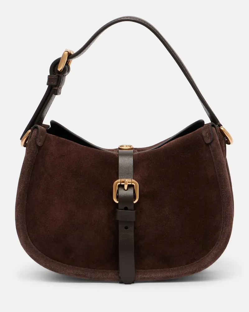 Etro Schultertasche Pony Small aus Veloursleder Braun