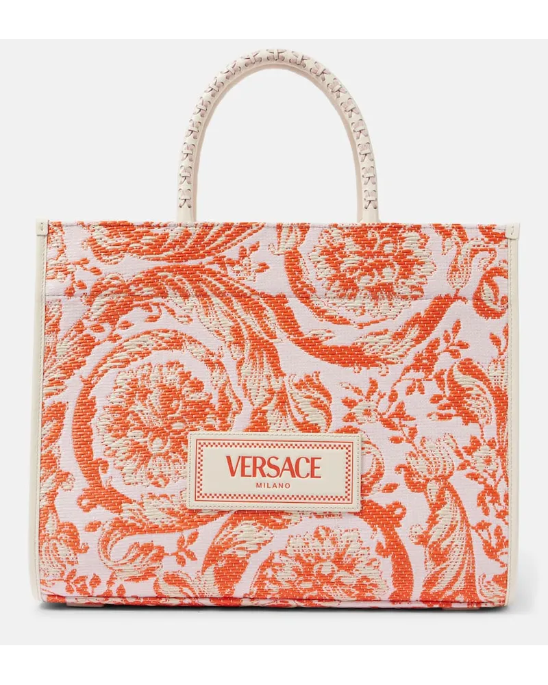 Versace Tote Athena Barocco Large aus Leder Orange