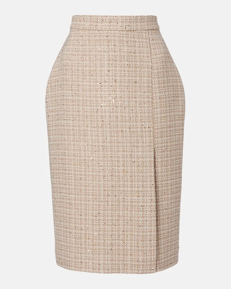 Elie Saab Midirock aus Tweed mit Pailletten Beige