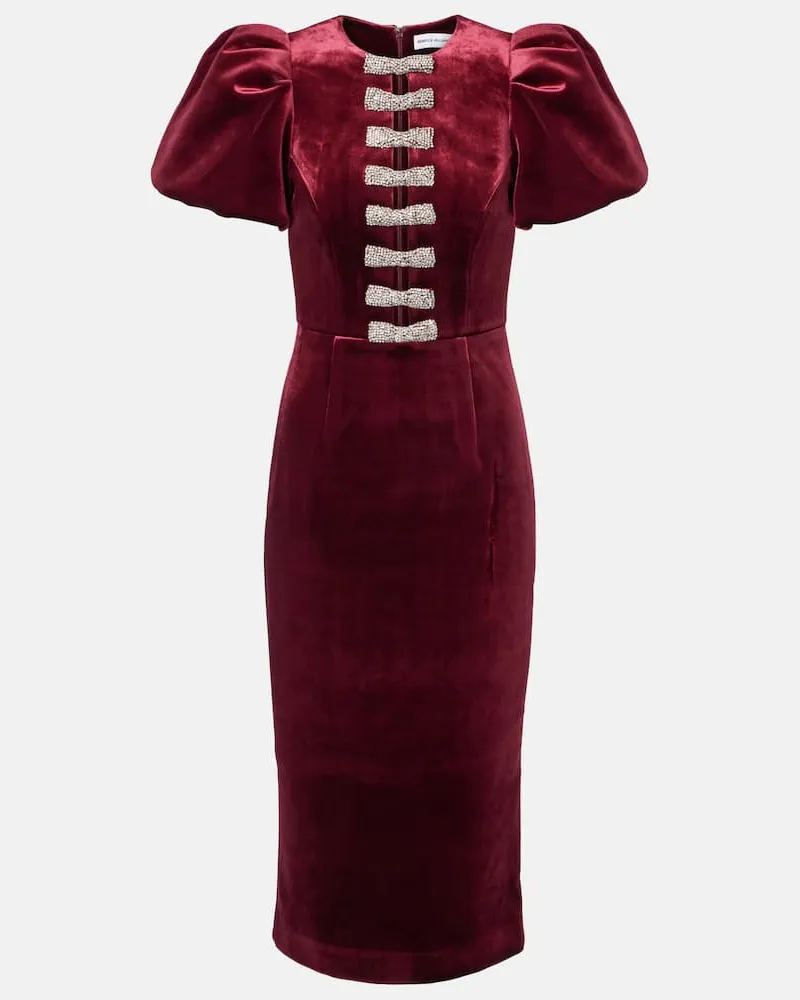 Rebecca Vallance Midikleid Edwiena aus Samt mit Kristallen Burgunderrot