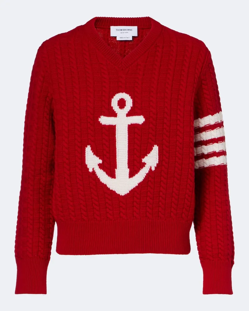 Thom Browne Bedruckter Pullover 4-Bar aus Schurwolle Rot
