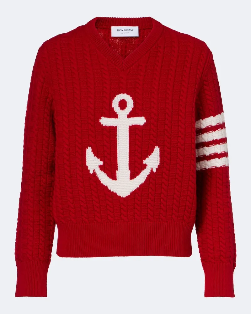 Thom Browne Bedruckter Pullover 4-Bar aus Schurwolle Rot