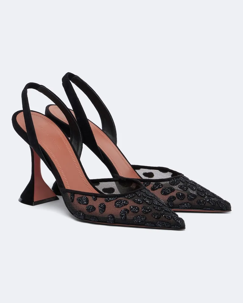 Amina Muaddi Verzierte Slingback-Pumps Holli aus Mesh Schwarz