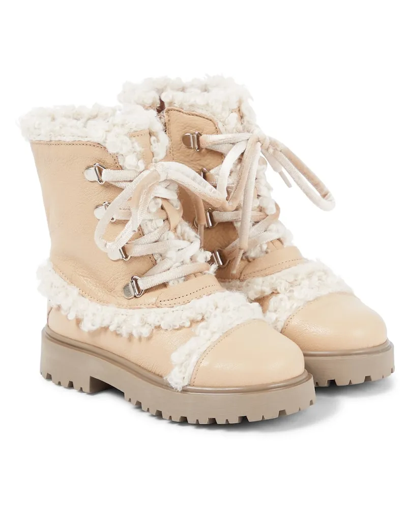 Pepe Jeans PèPè Schnürstiefel aus Leder mit Faux Shearling Beige