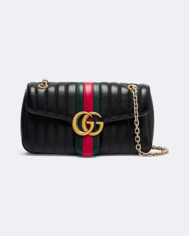 Gucci Schultertasche Jetset GG Marmont Medium aus Leder Schwarz