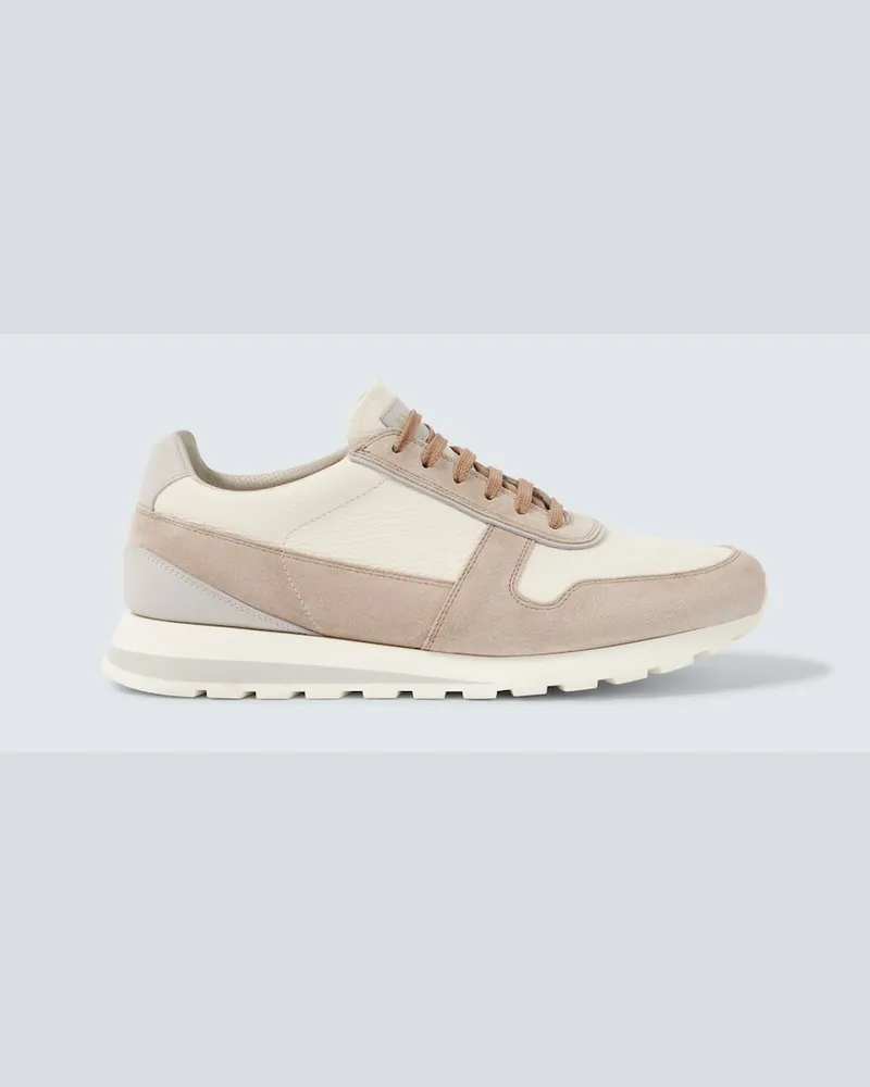 Brunello Cucinelli Sneakers aus Leder mit Veloursleder Nude