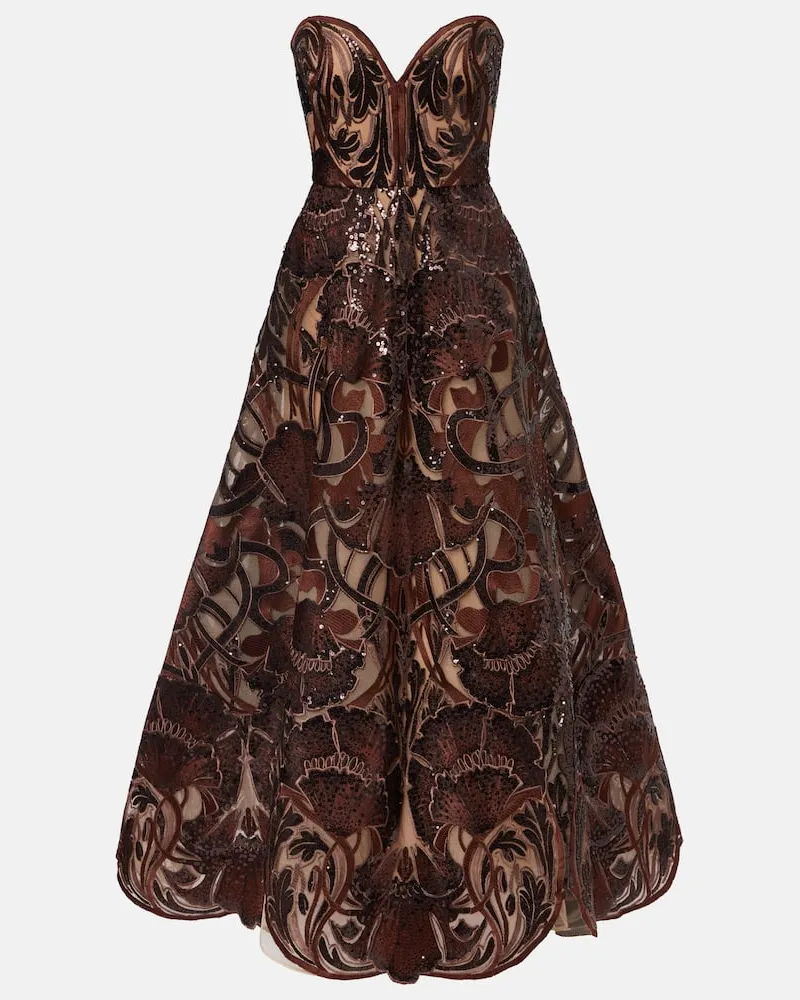 Elie Saab Robe mit Pailletten Braun