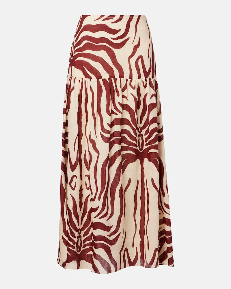 Johanna Ortiz Bedruckter Maxirock aus Leinen Beige