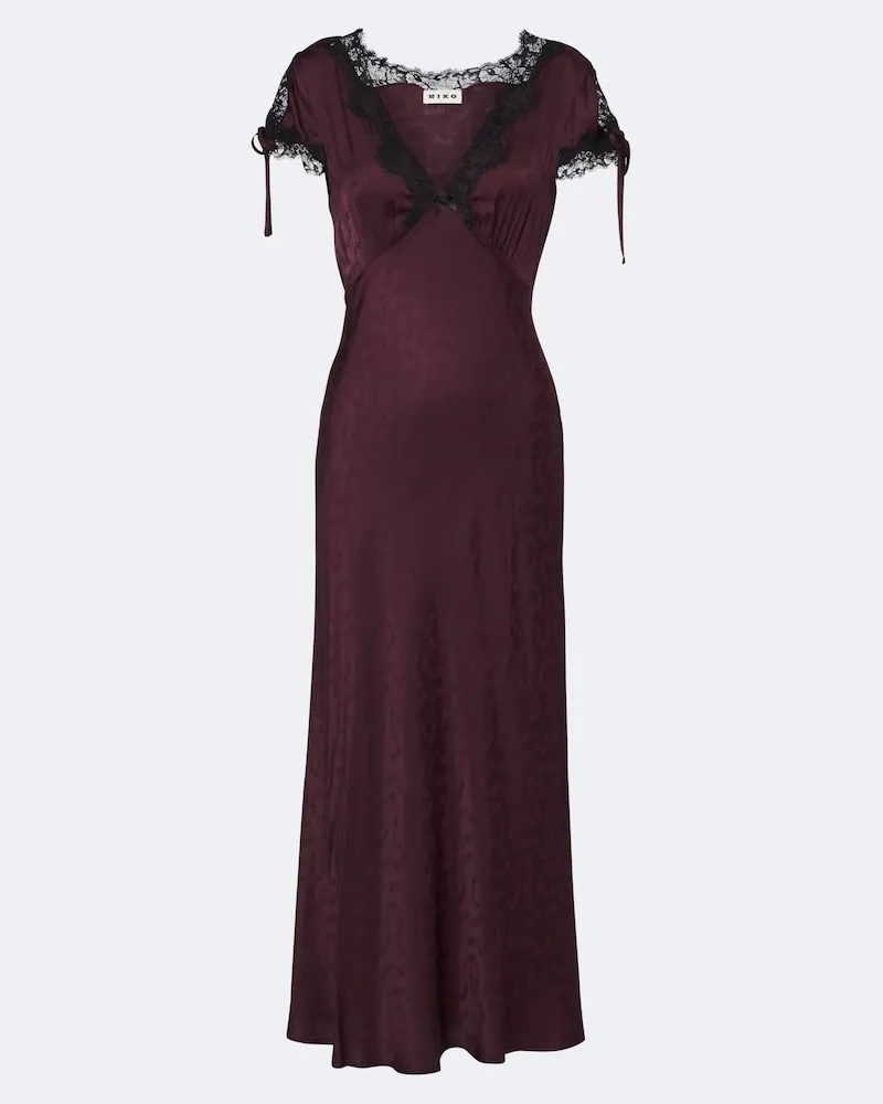 RIXO Midikleid Fern aus Satin Burgunderrot