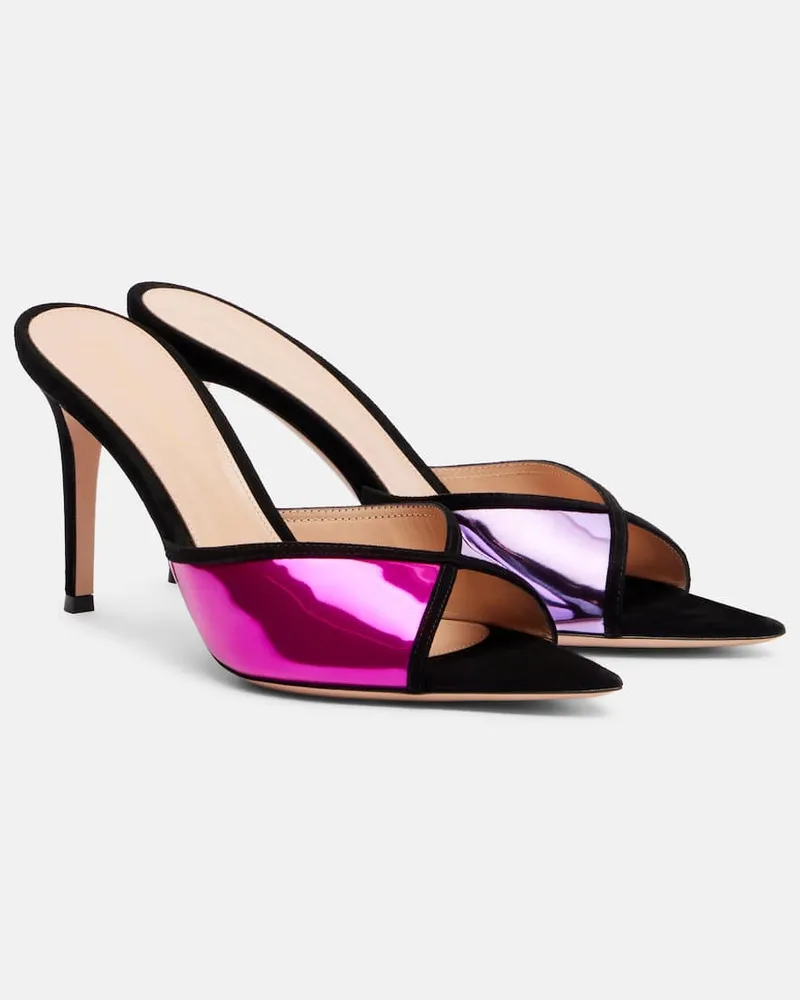 Gianvito Rossi Pantoletten 85 aus Metallic-Leder Schwarz